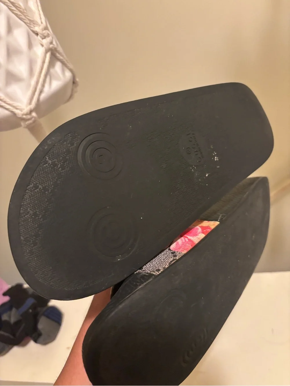 Gucci Black Slide Sandals with Floral Canvas Strap